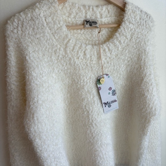 Show Me Your MuMu Women’s Crop Knubby Knit Sweater In White Eyelash NEW Large - Picture 4 of 6